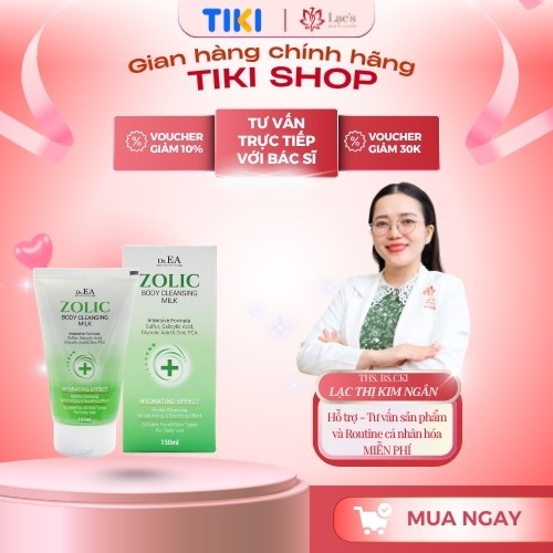 Sữa Tắm Giảm Mụn Lưng, Kháng Khuẩn, Tẩy Da Chết, Kiềm Dầu Dr.EA ZOLIC Body Cleansing Milk 150ml