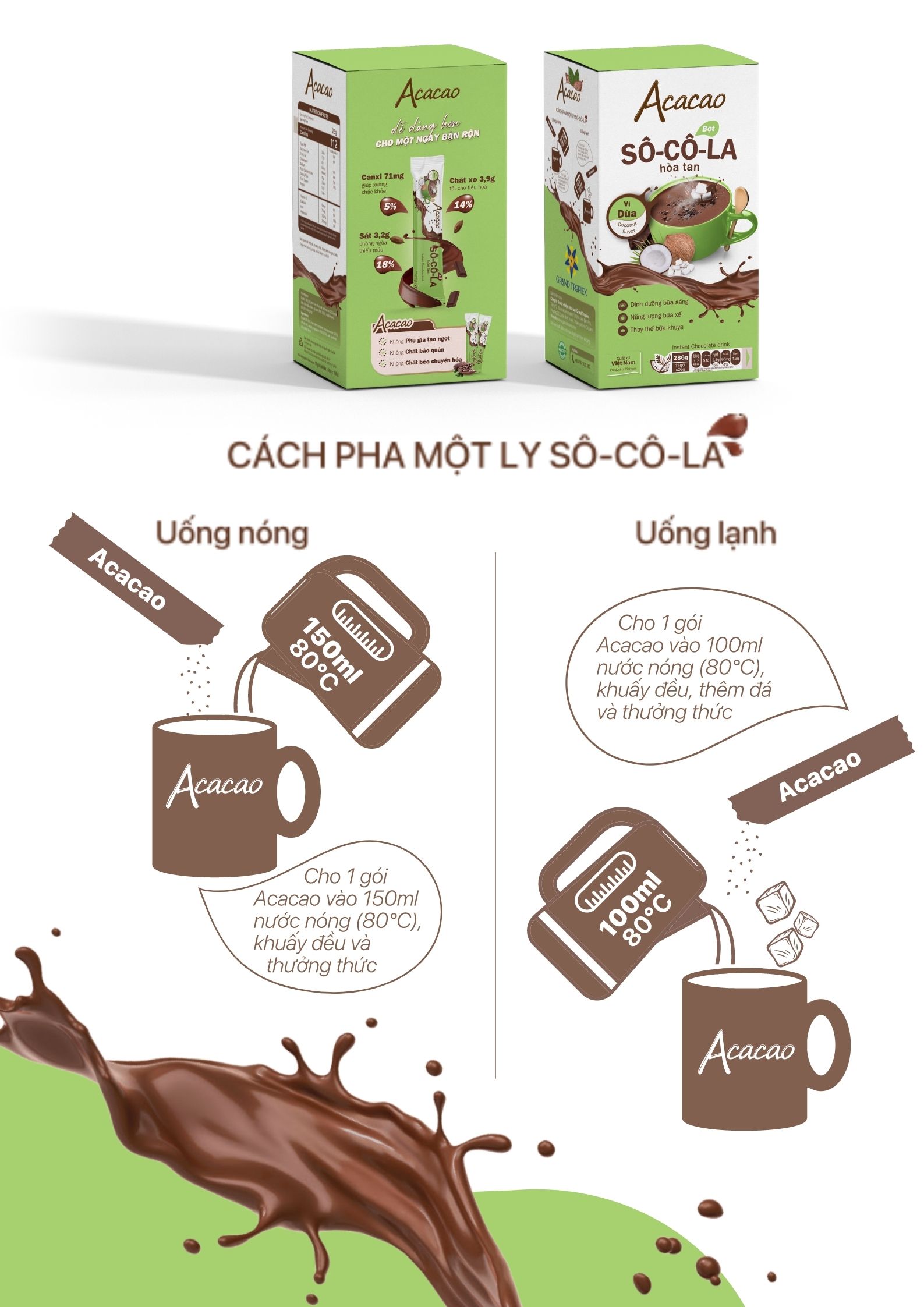 Combo 3 hộp bột Sô Cô La dinh dưỡng VỊ BẠC HÀ, SỮA DỪA và NGUYÊN BẢN phòng ngừa thiếu máu