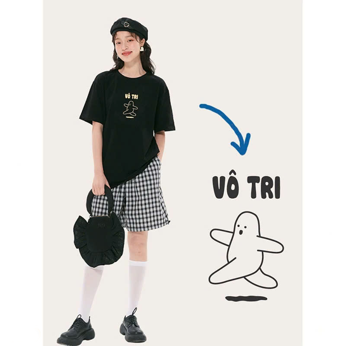 Áo Thun Nữ 100% Cotton In Chữ VÔ TRI Form Rộng Oversize