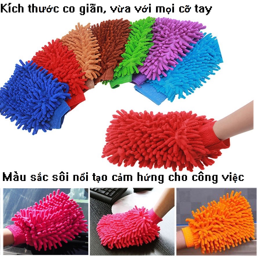 Găng tay rửa xe, sợi Microfiber, thấm hút nhanh, không gây trầy xước xe, không để lại bụi vải trên sơn xe, tặng kèm vòng tay Luminous