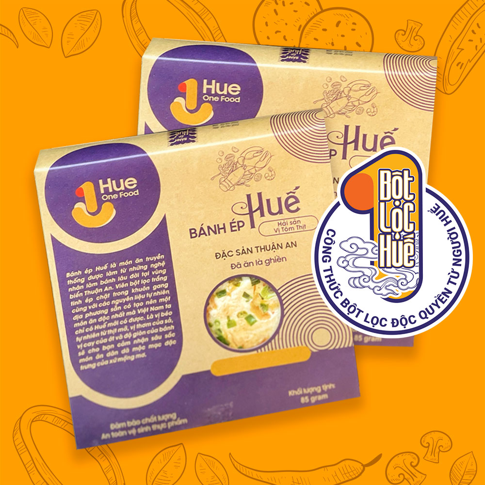 Bánh ép Huế HUE ONE FOOD vị tôm thịt hải sản size lớn hộp 65g