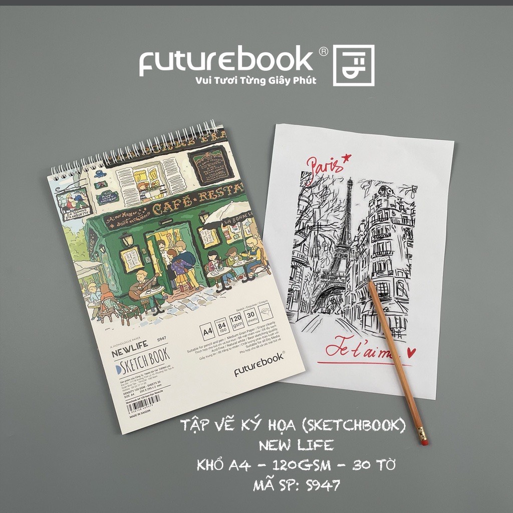 FUTUREBOOK - Tập Vẽ Ký Họa (Sketchbook ) LX NewLife Khổ A4 – Định Lượng 120Gsm – 30 Tờ. Mã SP S947 (Giao mẫu ngẫu Nhiên)