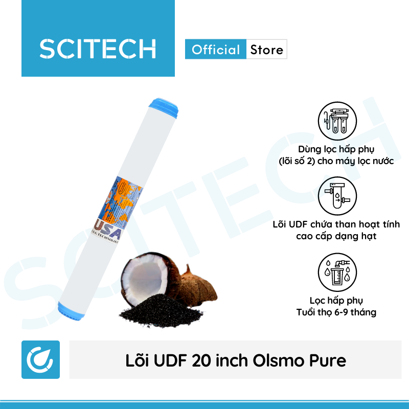 Bộ lõi lọc nước số 1,2,3 (PP-UDF-CTO) 20 inch Olsmo Pure by Scitech dùng trong máy lọc nước RO, bộ lọc thô - Hàng chính hãng