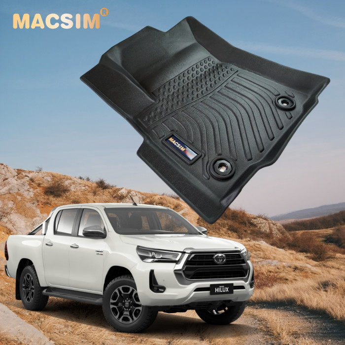 Thảm lót sàn xe ô tô Toyota Hilux 2015-2021 Nhãn hiệu Macsim chất liệu nhựa TPE cao cấp màu đen