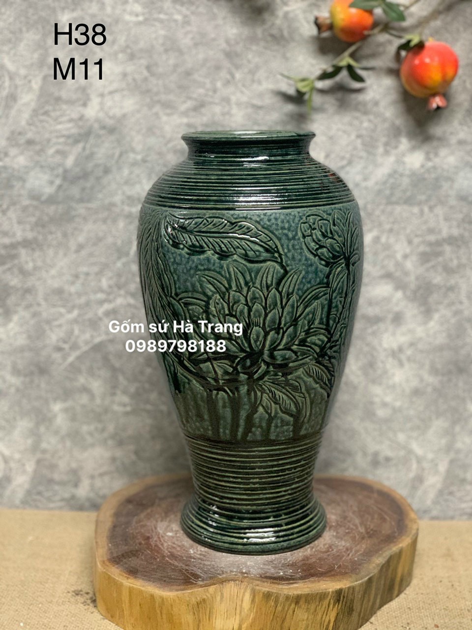 Lọ hoa gốm sứ Bát Tràng cao cấp cao 38cm hoạ tiết nổi