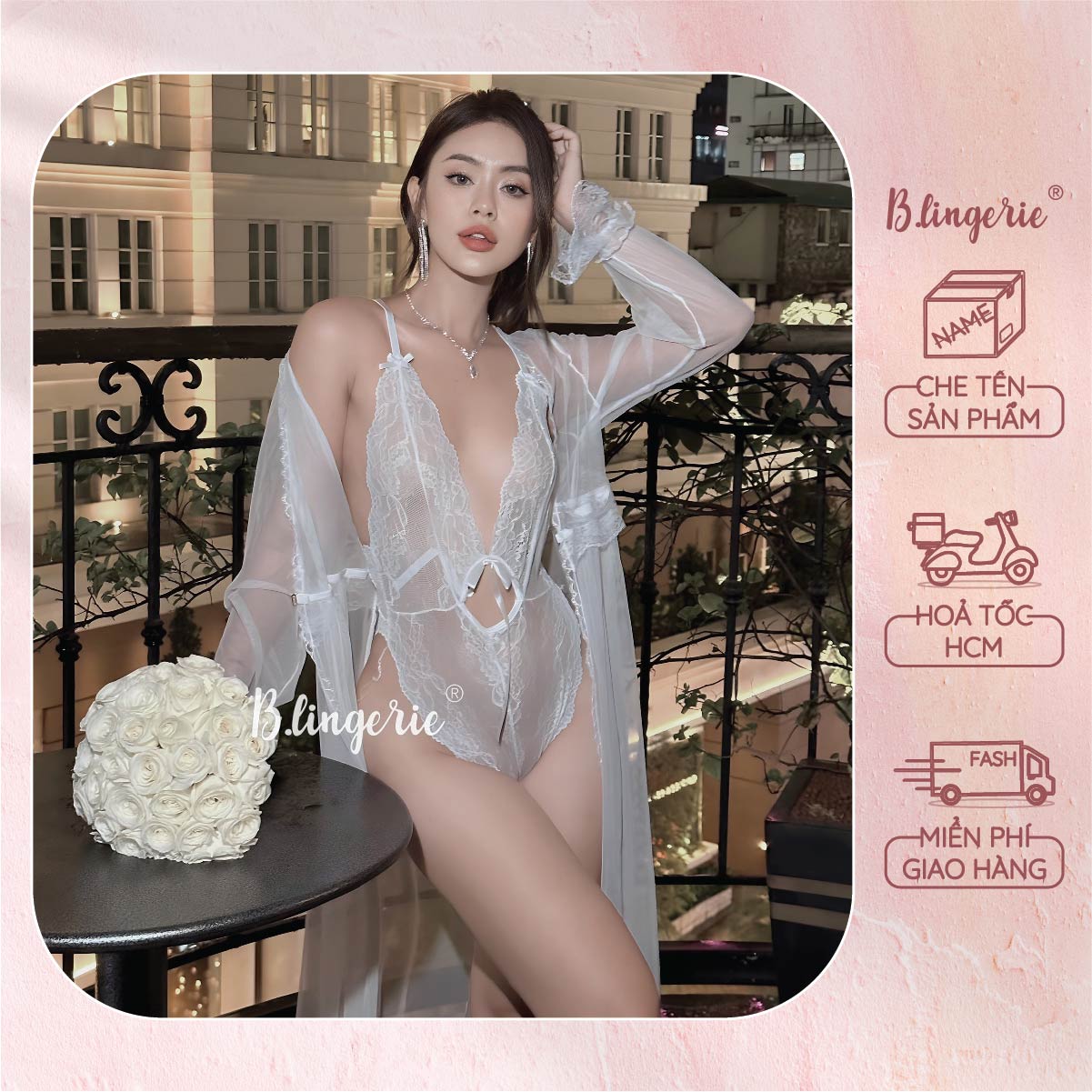 Bộ Bodysuit Phối Ren Gợi Cảm (Kèm Áo Choàng) - B.Lingerie