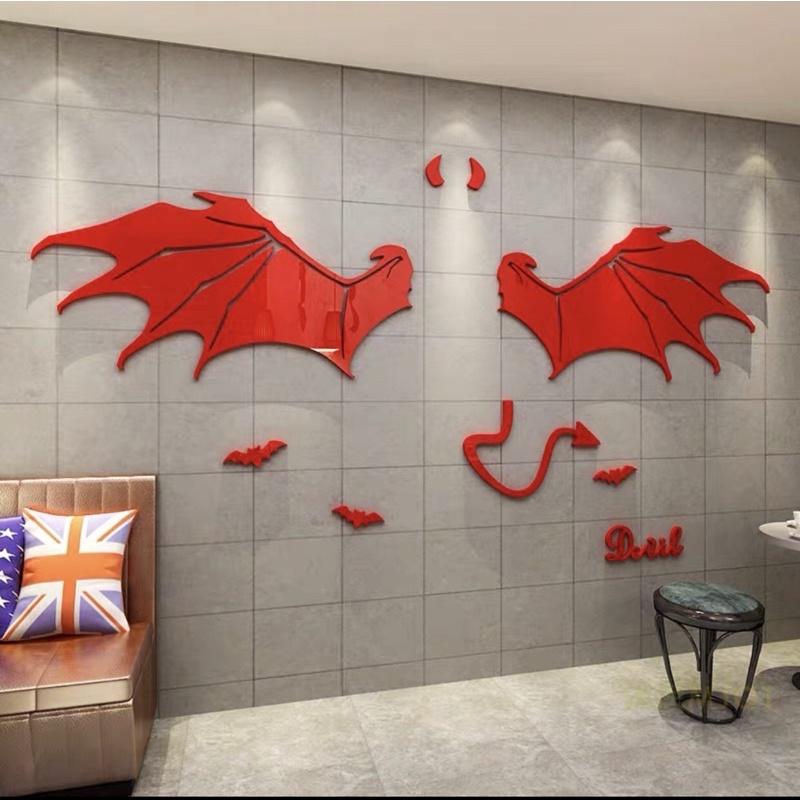 Tranh dán tường mica 3D hình cánh thiên thần nhiều màu, phù hợp decor quán ăn, selfi, trang trí phòng ngủ