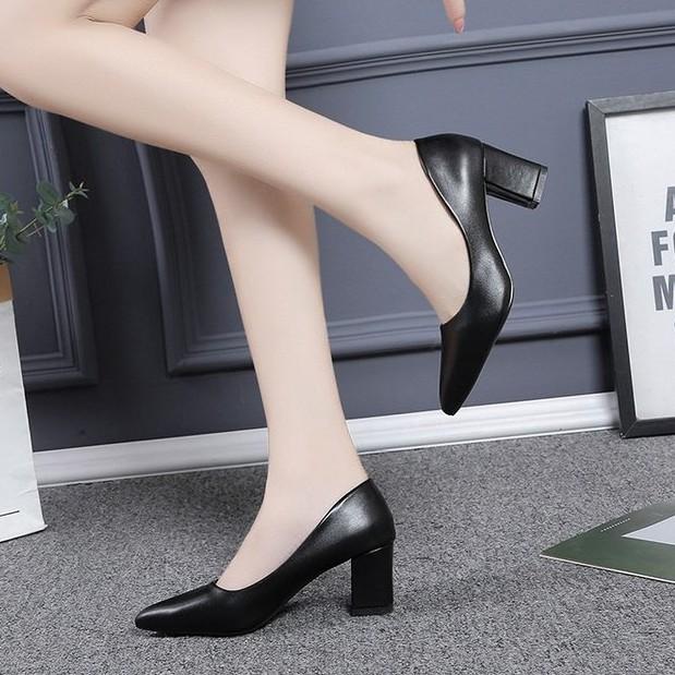 Giày Cao Gót 7cm Màu Đen Thiết Kế Đơn Giản Thời Trang