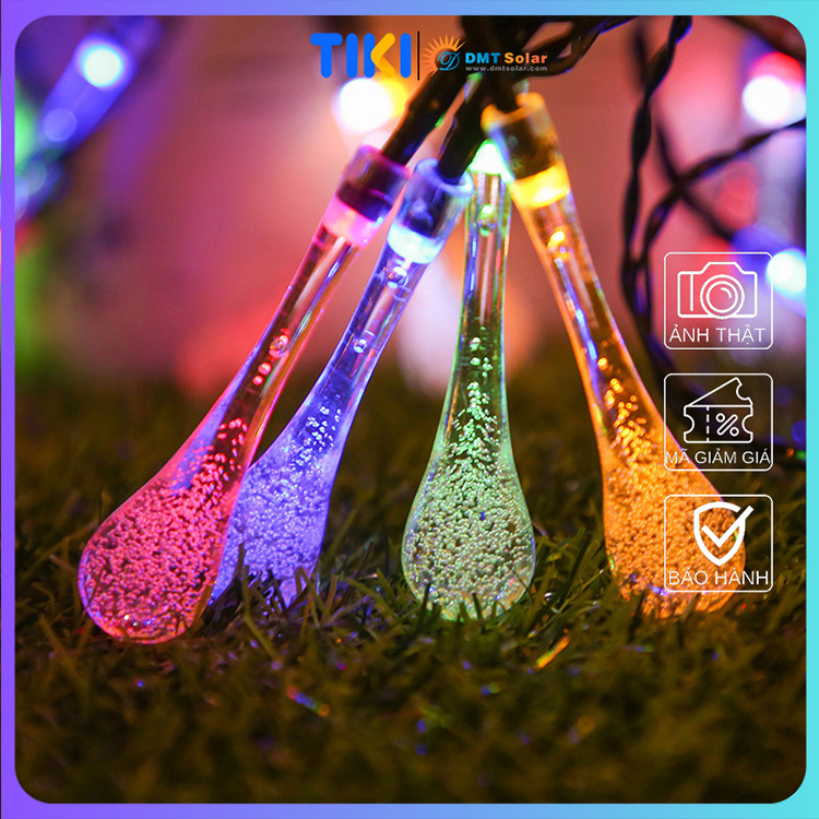 Đèn led dây pha lê giọt nước năng lượng mặt trời dài 10m LD05 ~ 100 bóng [Ánh sáng vàng/Nhiều màu