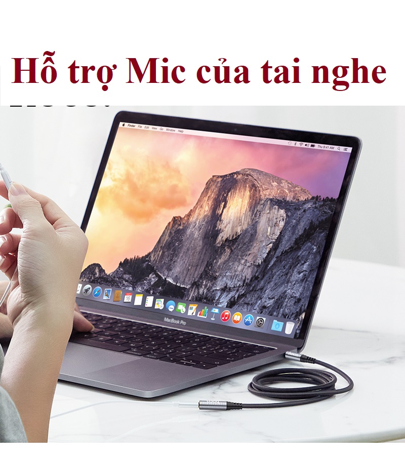 Cáp nối dài cổng tai nghe 3.5mm hỗ trợ mic cho điện thoại máy tính hoco UPA20 _ Hàng chính hãng