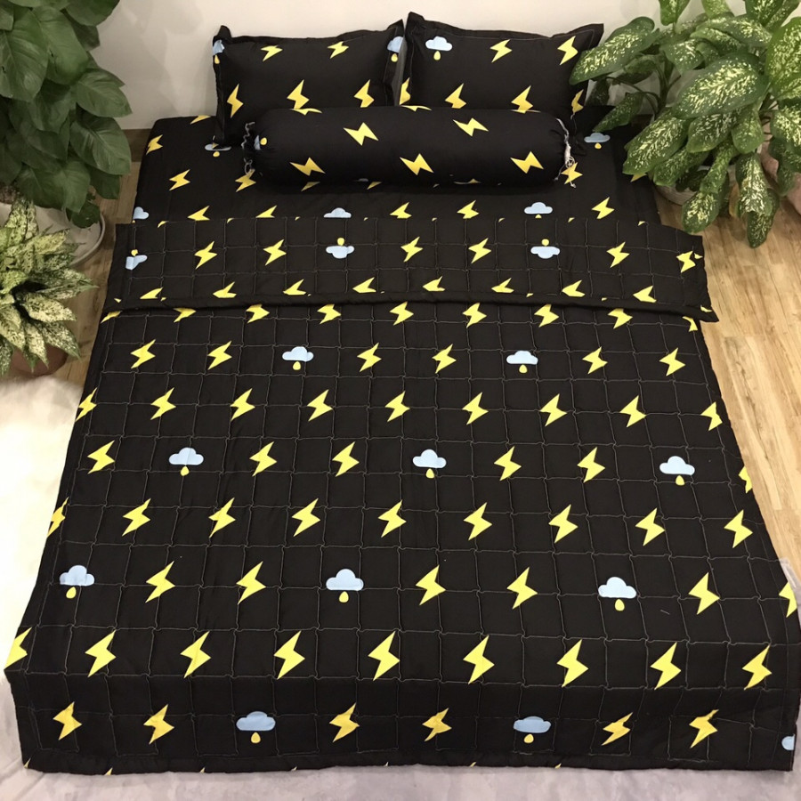 Bộ Chăn Ga Gối Cotton Poly Hè Thu 5 Món Sấm Sét