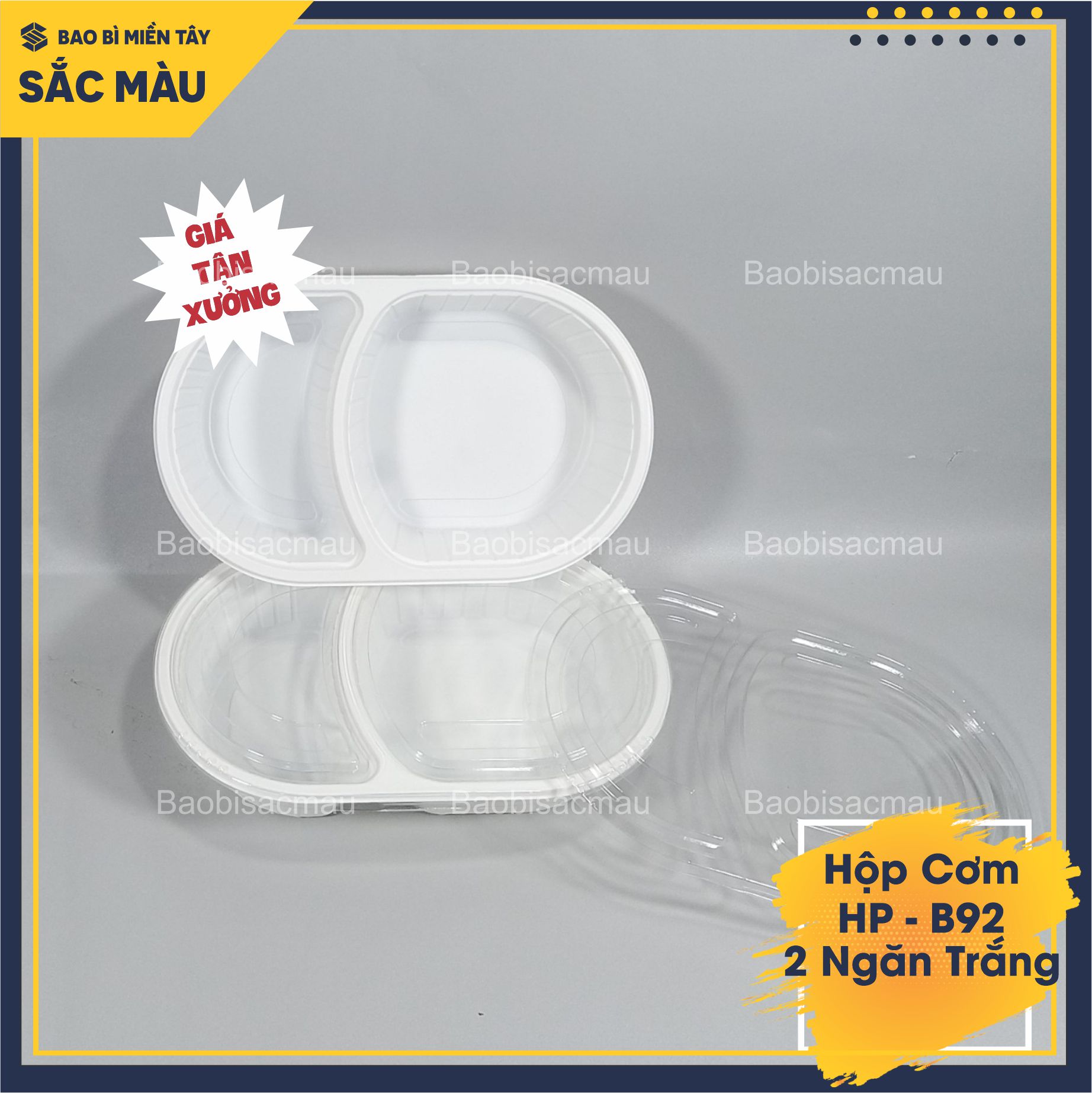 Sét 20 Hộp nhựa 2 ngăn cao cấp đựng cơm, xôi, bánh... 2 màu đen, trắng sữa.