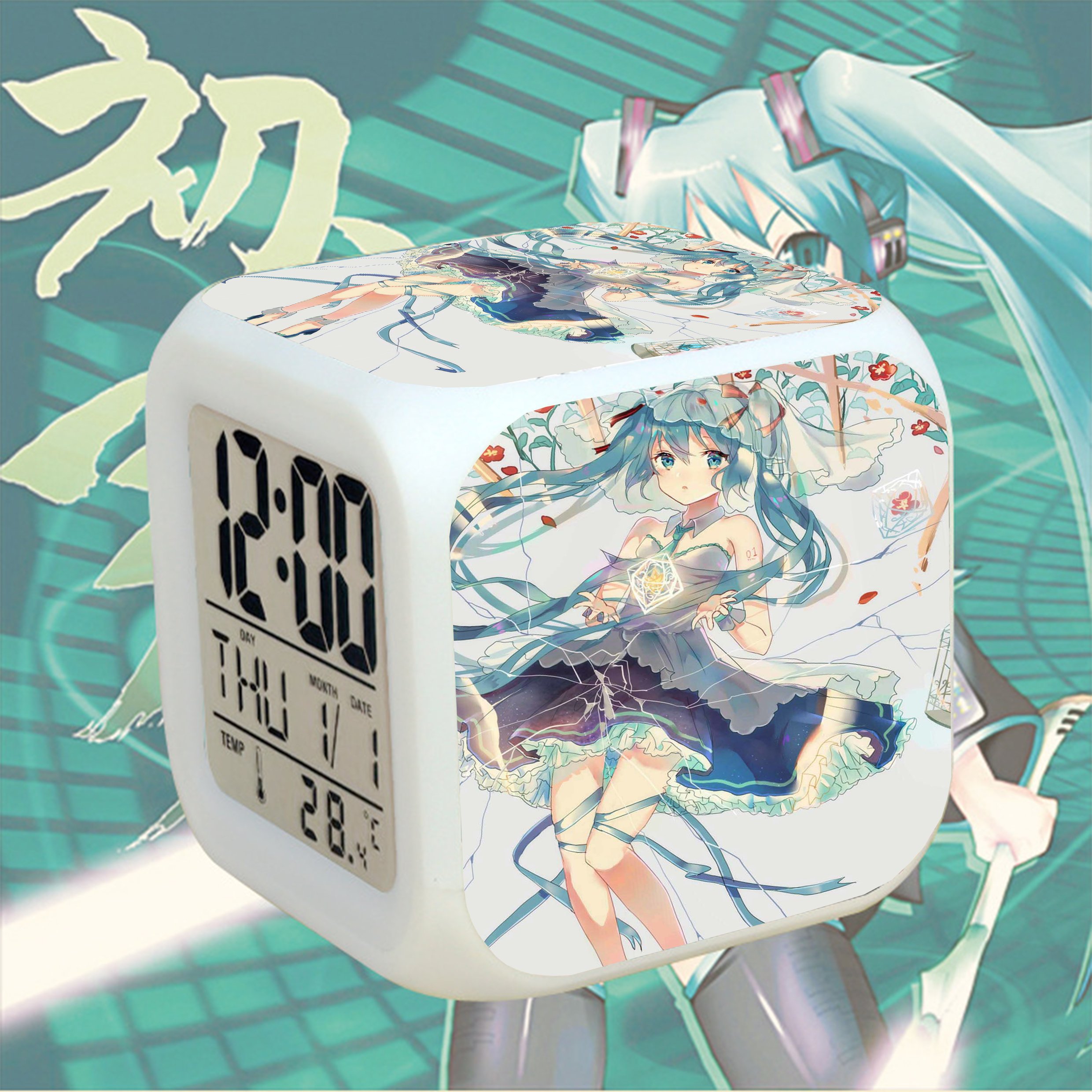 Đồng hồ báo thức để bàn in hình MIKU HATSUNE VOCALOID đèn LED đổi màu anime chibi xinh xắn (MẪU GIAO NGẪU NHIÊN)