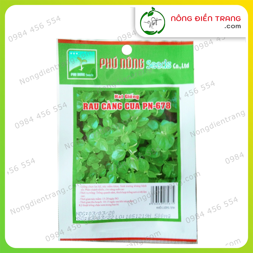 Hạt Giống Rau Càng Cua Phú Nông - Gói 0.5g - Dễ Trồng, Cây To, Sinh trưởng khỏe, Kháng bệnh tốt VTNN Nông Điền Trang