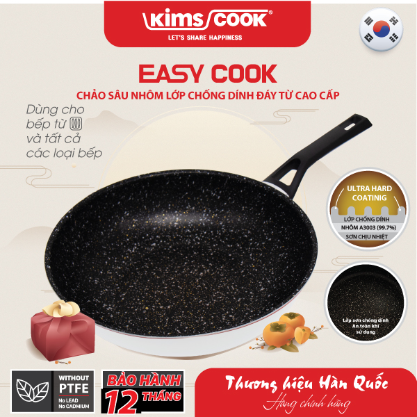 Chảo sâu KIMS COOK Easy Cook hợp kim nhôm chống dính vân đá đáy từ