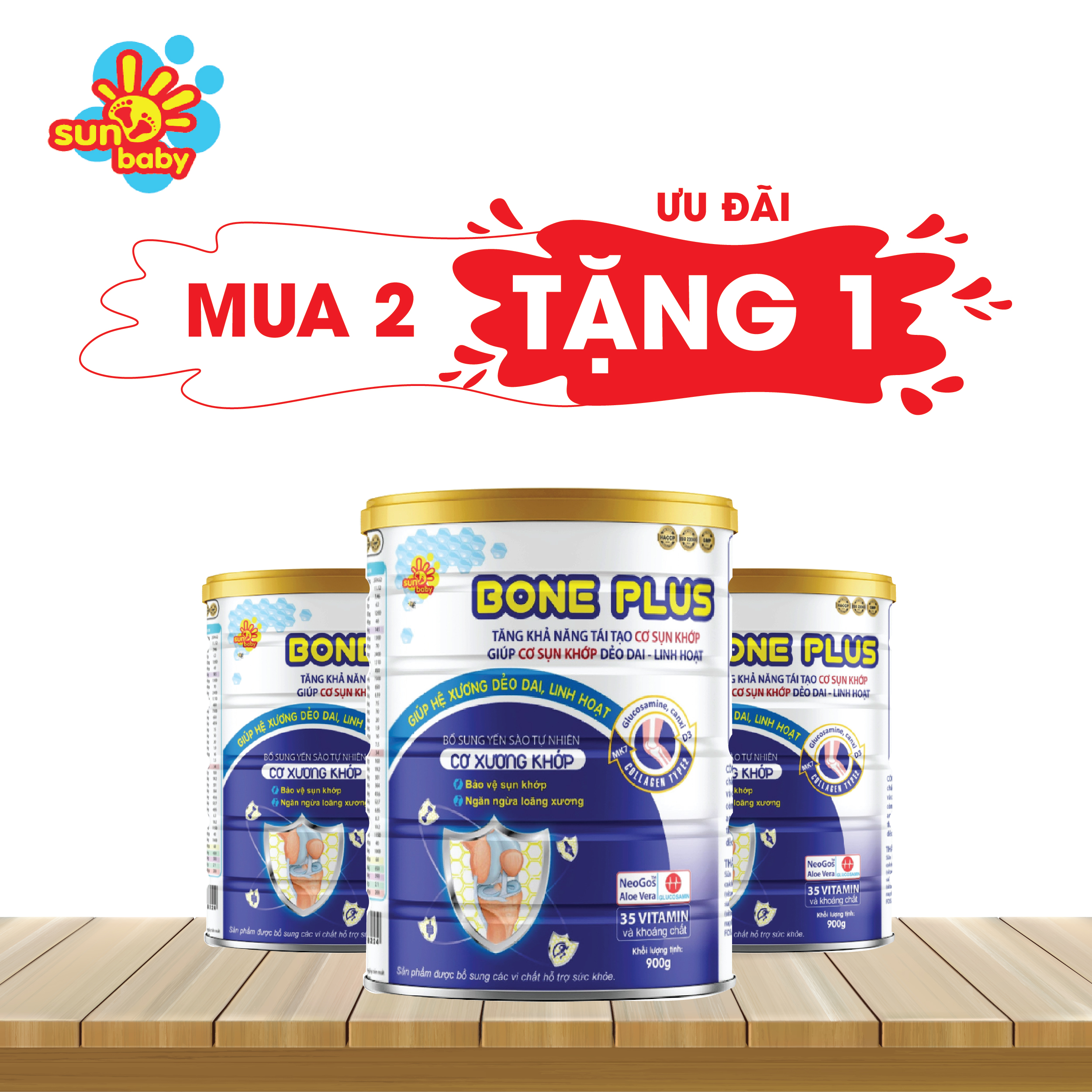 [MUA 2 TẶNG 1] Sữa bột Bone Plus dinh dưỡng cơ xương khớp (900g) Sunbaby