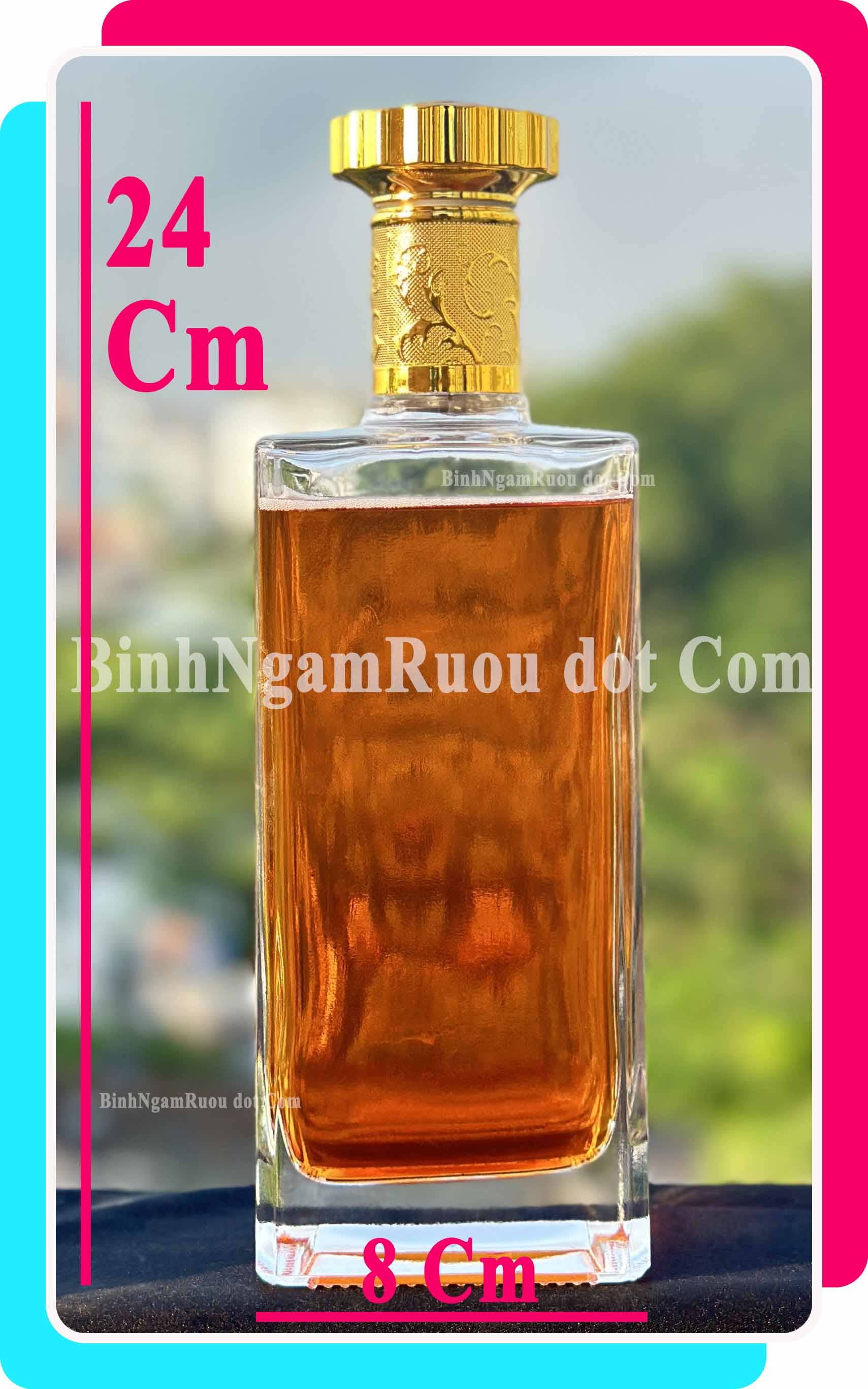 C45 Chai Đựng Rượu Thủy Tinh Trí Da Nắp Nhựa Vàng Cao Cấp 500ml - Đẹp Cao Cấp - Nắp Kín Thủy Tinh Trong - Tặng Biếu Sang Trọng
