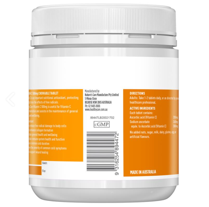 Vitamin C dạng kẹo Úc Healthy Care tăng sức đề kháng, sáng da, tăng sản xuất collagen, nhanh lành bệnh - Massel Official
