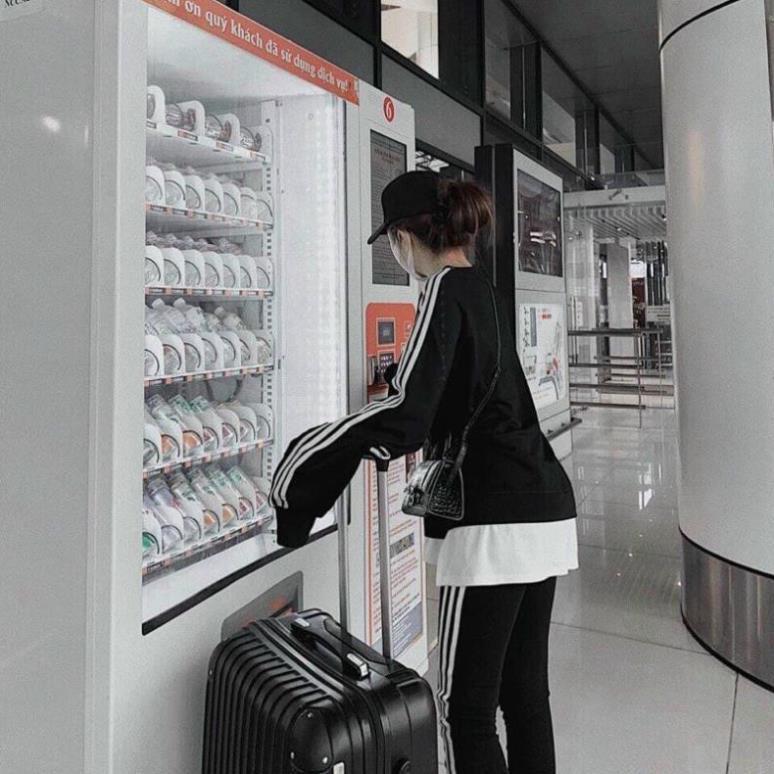 Bộ Thể Thao Nữ Áo Phối Vạt Sơ Mi Quần Legging 3 Sọc