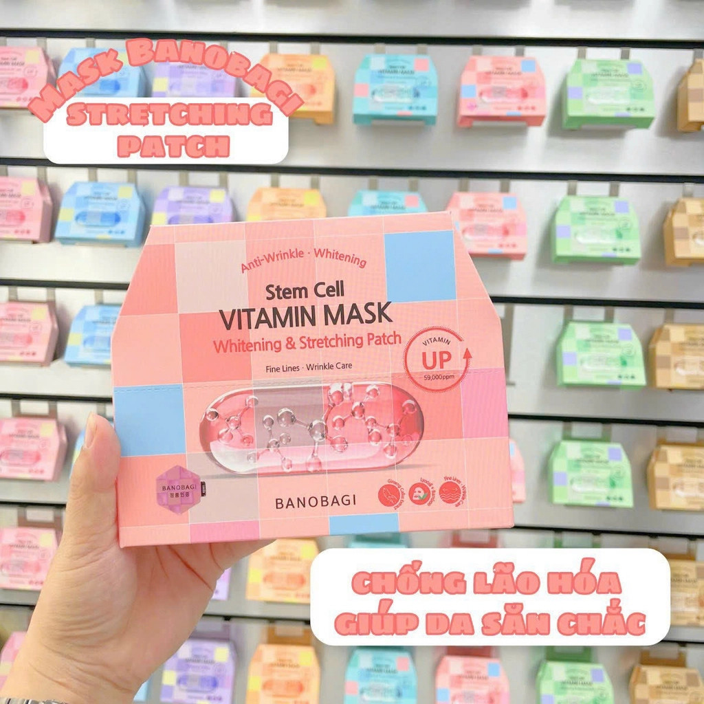 combo 5 miếng mặt nạ mặt nạ banobagi Stem Cell Vitamin Mask Whitening & Stretching Patch 30gx1-hồng đậm