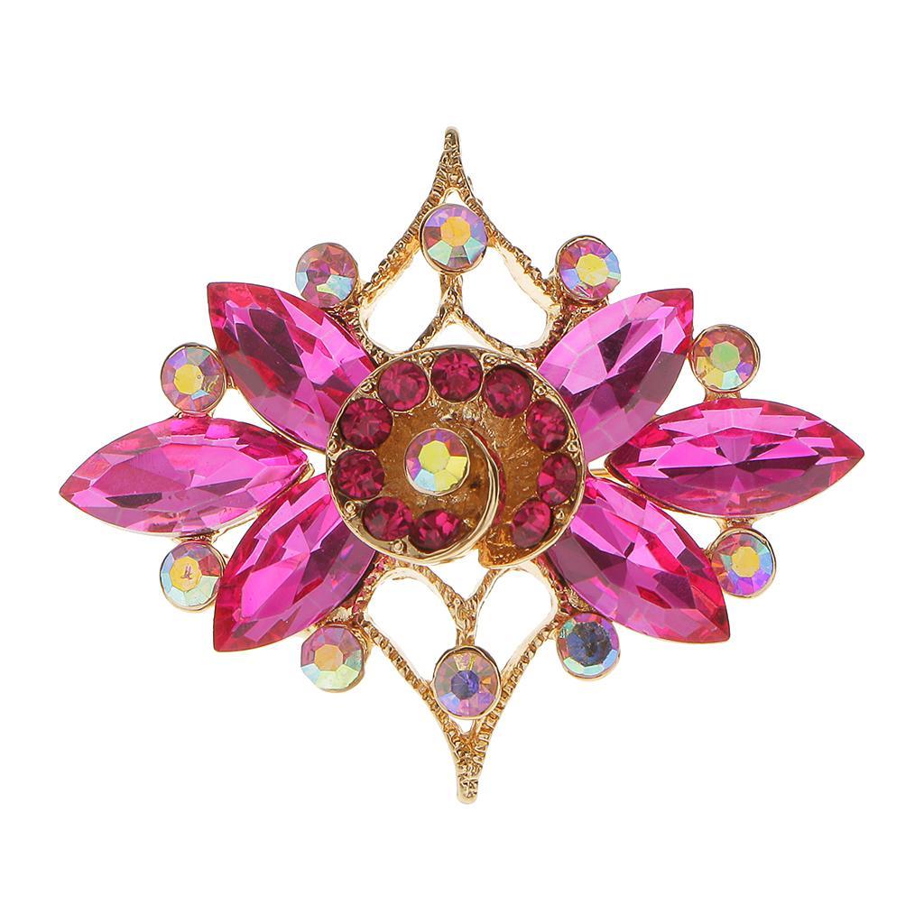 Pink Rose Flower Crystal Rhinestone Diamante Brooch Pin Wedding Bridal Gift