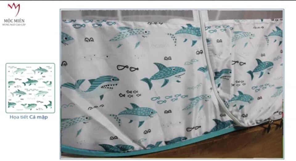 Màn chụp cao cấp Mộc Miên Hoạ Tiết Xanh  Ngọc Cá Mập - Kích thước 1,8mx2m - 2 cửa ( Hà nội )