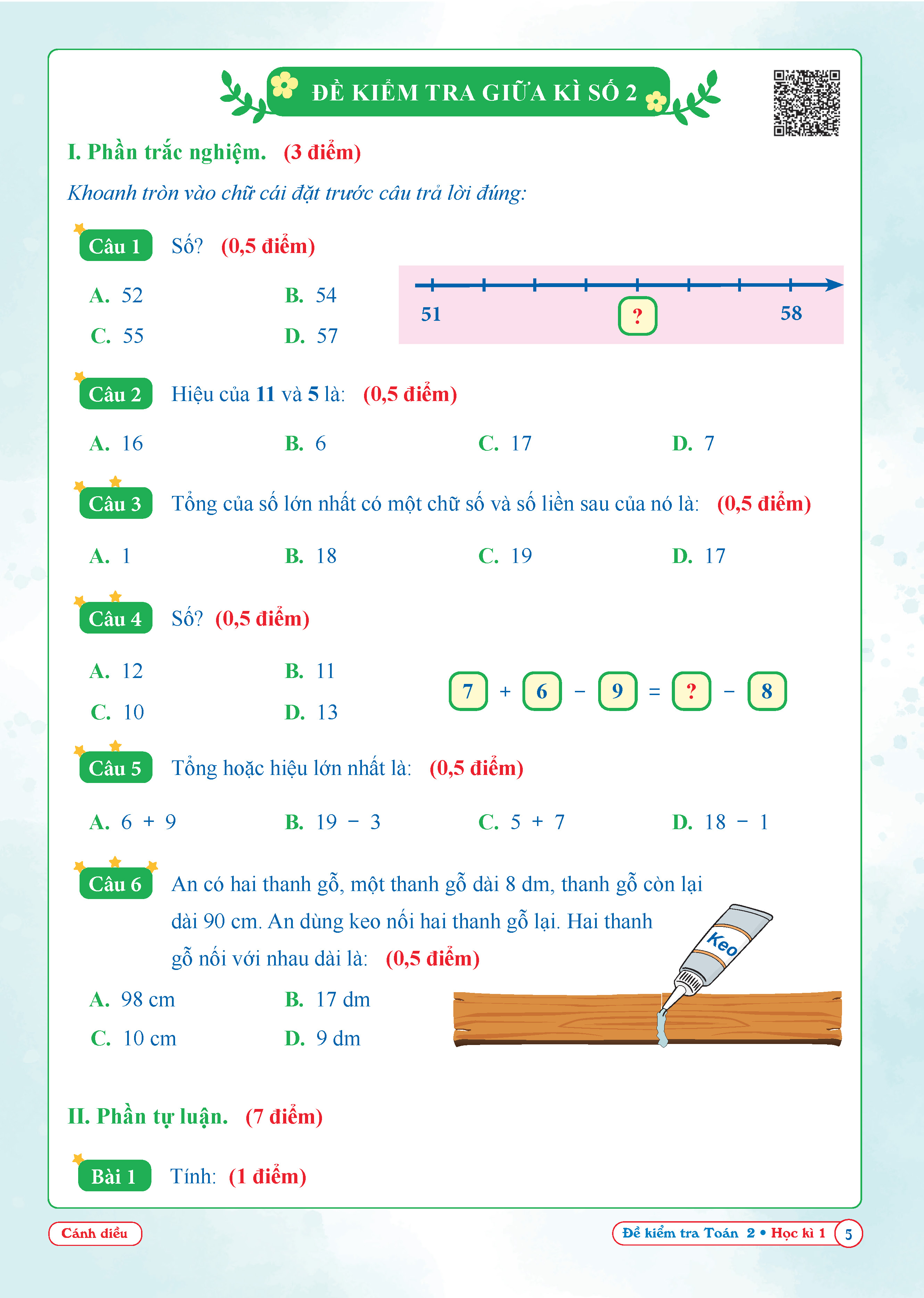 Đề Kiểm Tra Toán Lớp 2 - Cánh Diều (Tự Chọn Sách