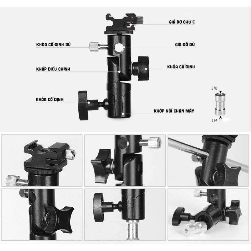 Gá dù và đèn E-type - Gá đỡ đèn flash có lỗ gắn dù hắt sáng chất liệu hộp kim nhôm chắc chắn