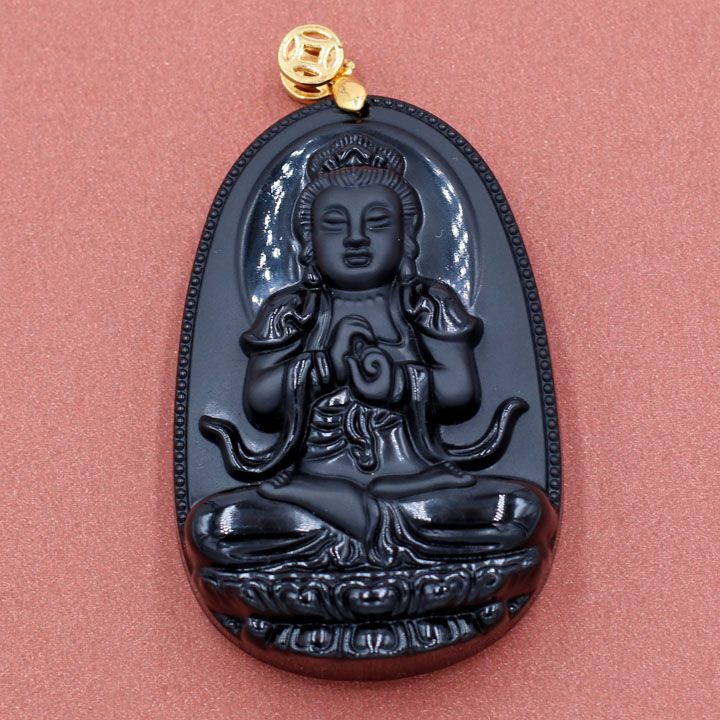 Mặt Phật - Đại nhật như lai - thạch anh đen 6cm MTES5 - tuổi Mùi và tuổi Thân