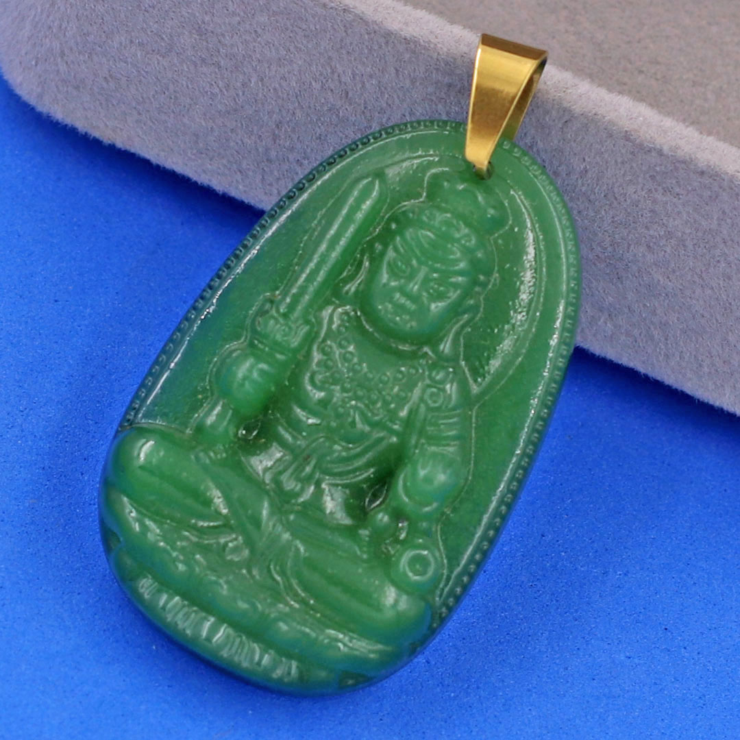 Mặt dây chuyền phật Bất Động Minh Vương thạch anh xanh 5cm - Phật bản mệnh tuổi Dậu