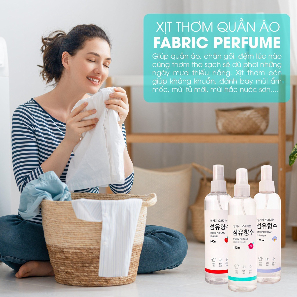 Xịt Thơm Khử Mùi Quần Áo Fabric Perfume Hàn Quốc 150ml Tiện Lợi, Xịt Thơm Phòng Đa Năng- Giao mùi ngẫu nhiên