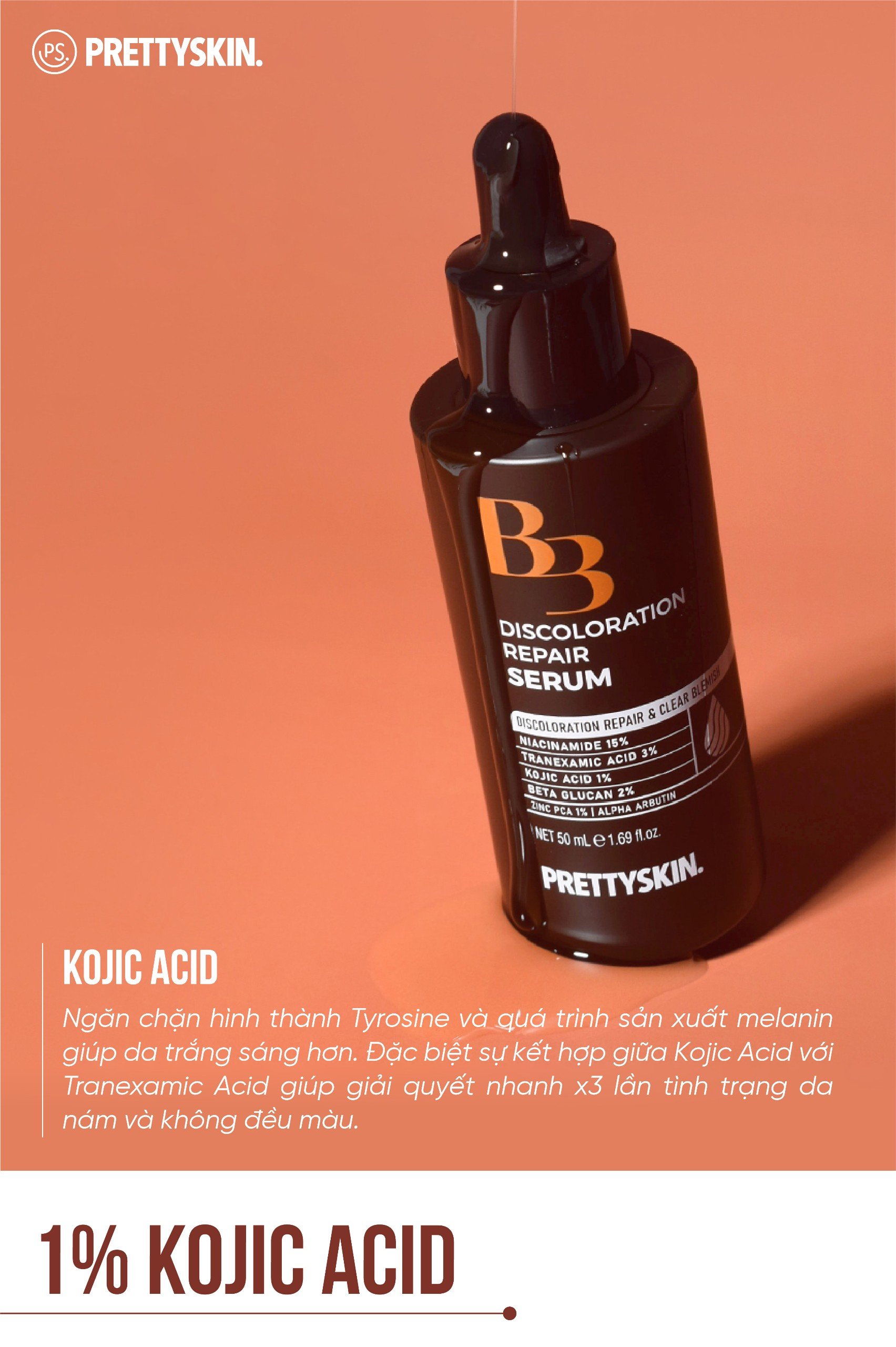 Serum xóa mờ thâm nám, ngừa lão hóa, cấp ẩm và mềm da Pretty Skin B3 Discoloration Repair 50ml