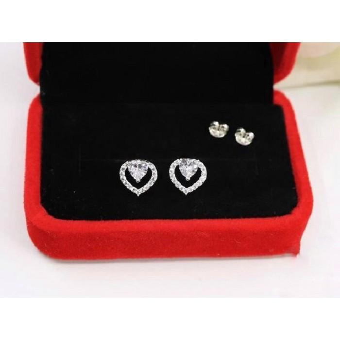 Khuyên Tai Bạc Nữ S99 CaoBac Silver Hình Tim Đính Đá K17