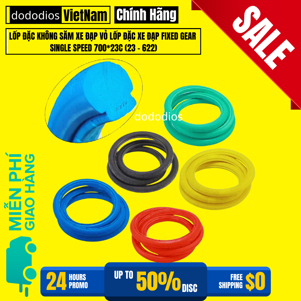 Lốp xe đạp đặc không săm (Vỏ) Đặc Không Săm Xe Đạp Nhẹ Nảy Chọn Màu Xe Đạp Thể Thao Fixed Gear Single Speed 700*23C (23-622) - Chính hãng
