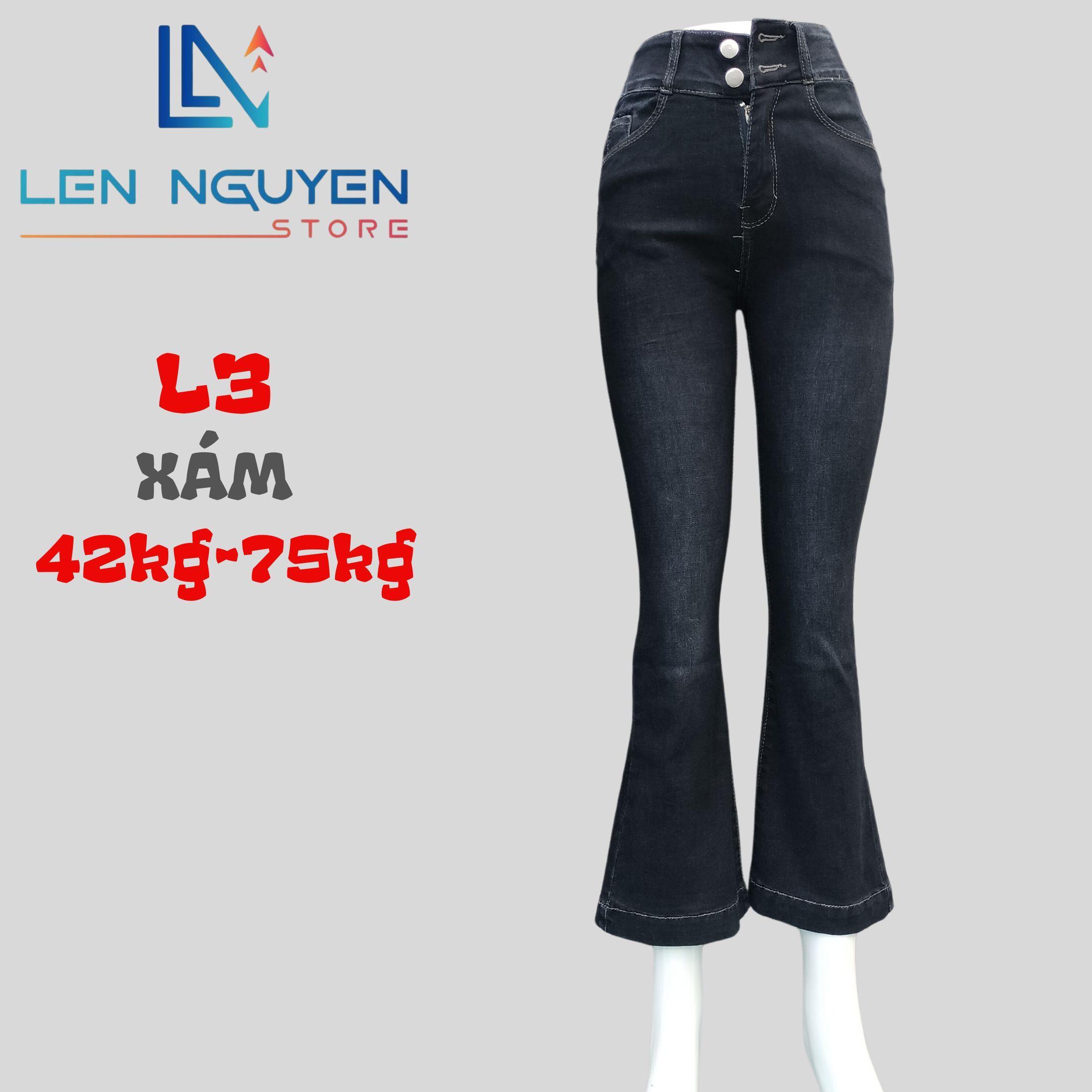 L3_Quần jean nữ, loe, lưng cao, quần bò nữ dáng ôm, quần rin nữ có big size, cho 42kg đến 75kg,LEN N - Xám