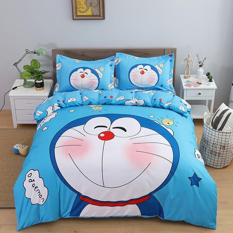 Bộ chăn ga và vỏ gối cotton Tina họa tiết Đô Rê Mon 4 món đủ màu đủ size (không kèm ruột)