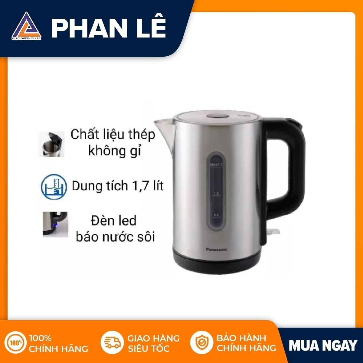 Bình đun siêu tốc Panasonic NC-K301SRA 1.7 lít - Hàng Chính Hãng