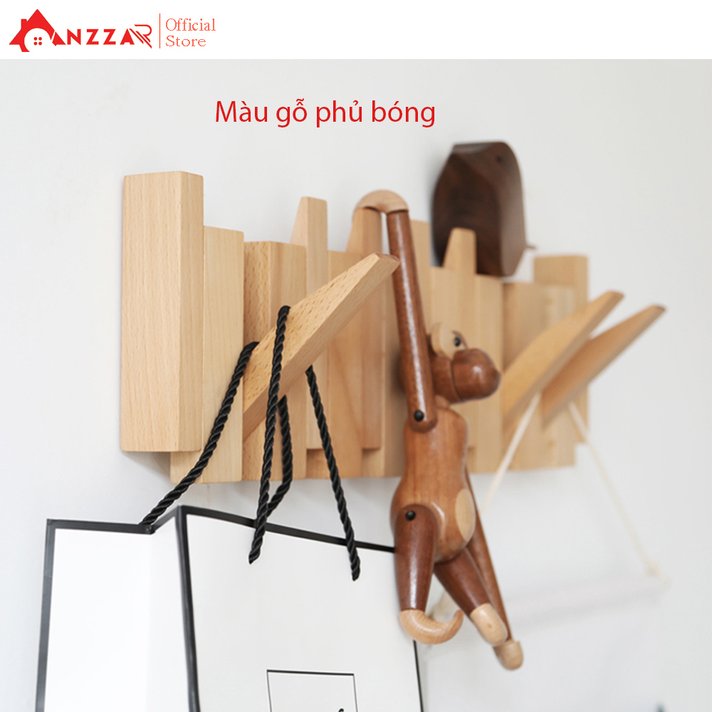 Móc gỗ treo tường cao cấp Anzzar, móc treo quần áo, phụ kiện, giá gỗ treo quần áo-MT06