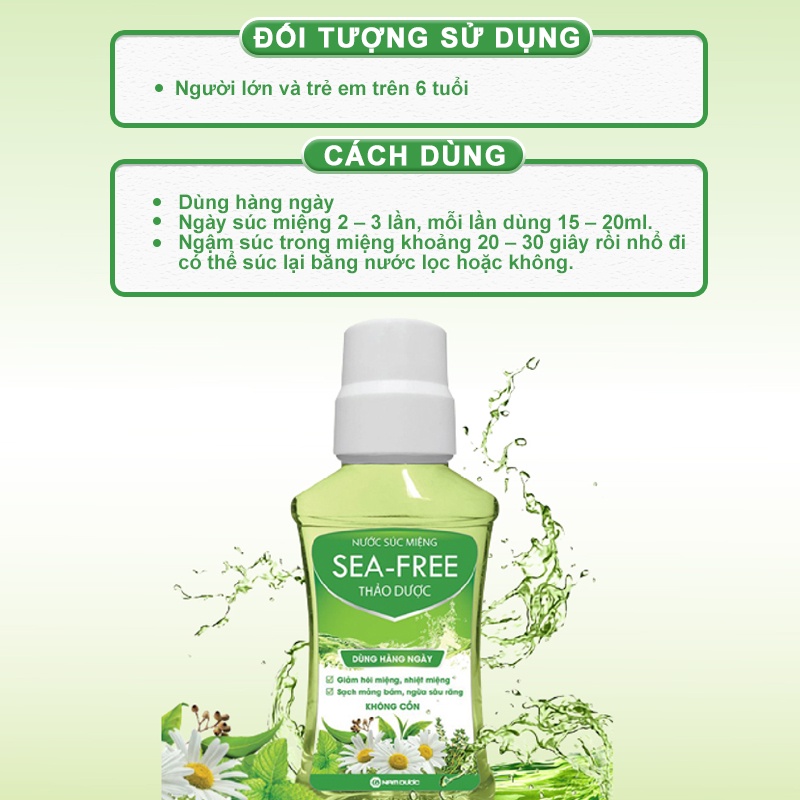 Nước súc miệng diệt khuẩn Seafree thảo dược 250ml, Sạch khoang miệng, giúp răng chắc khỏe