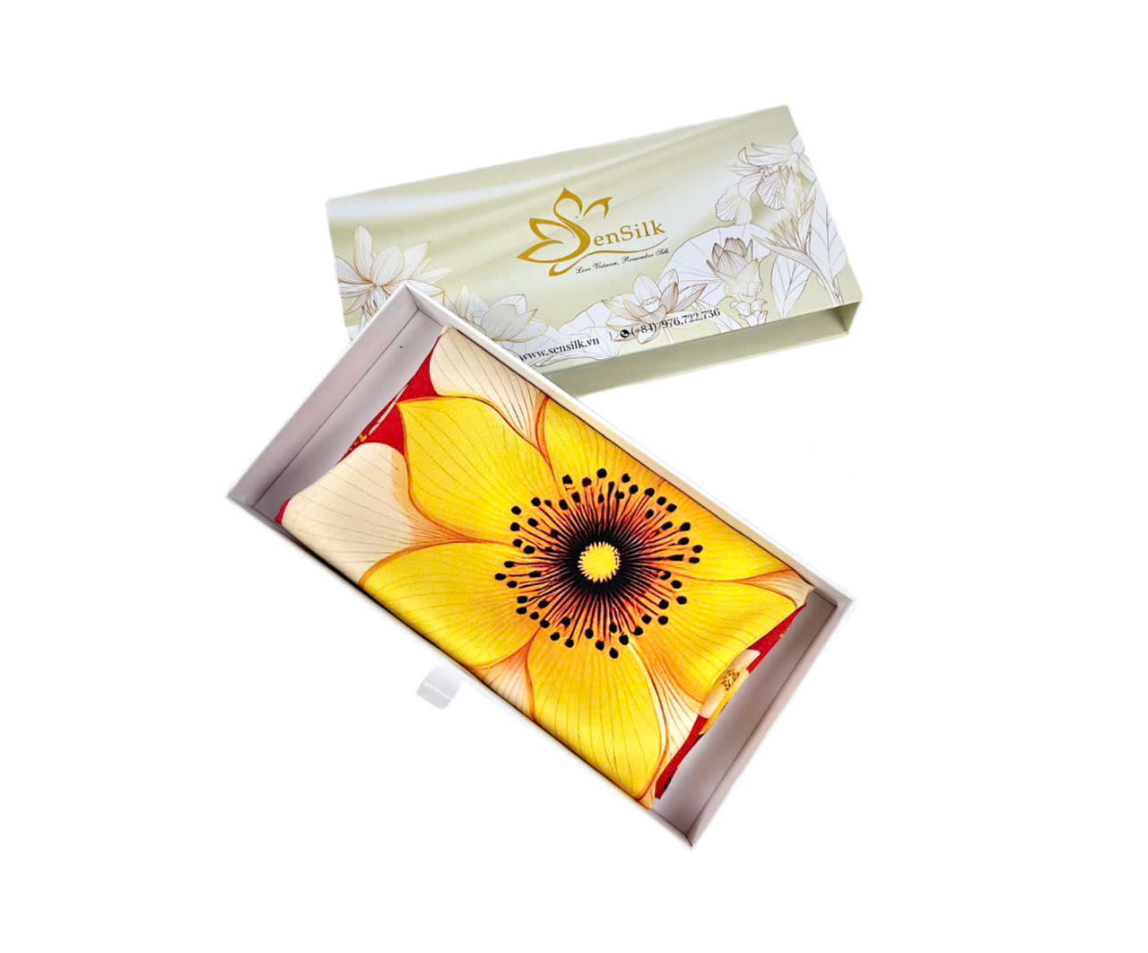 Khăn in Lụa 100% Tơ Tằm SenSilk Hoa Đào - Quà Tặng Doanh Nghiệp Tinh Tế - Square Silk Scarf Printed - Khăn Lụa Tơ Tằm Thuần Việt