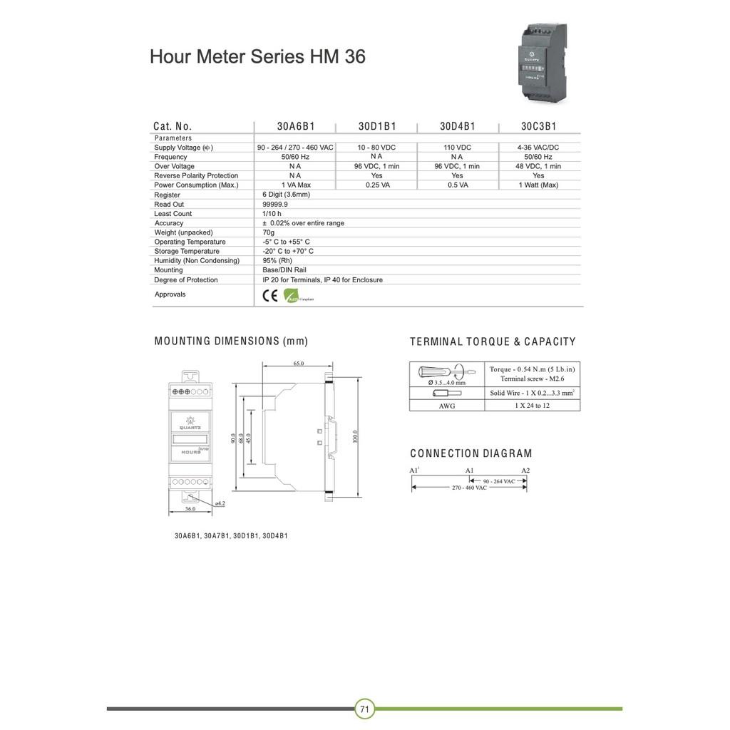 Bộ đếm giờ Hour Meter, 6 số, điện tử, gắn lên thanh Din rail -GIC