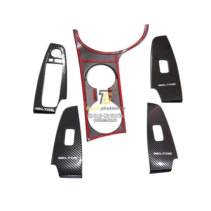 Ốp nội thất Kia Seltos 5 chi tiết vân Carbon