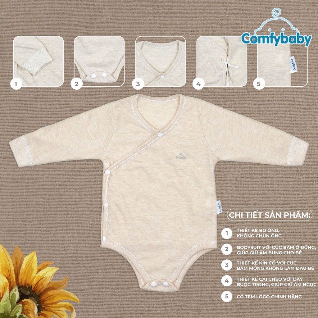 Áo cho bé sơ sinh - Bodysuit giữ ấm ngực dài tay 100% Cotton cho bé ComfyBaby size từ 0-12 tháng hàng chính hãng (Giao màu ngẫu nhiên)