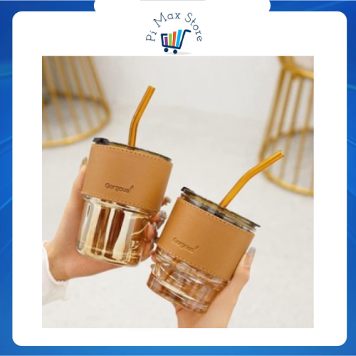 Ly Thủy Tinh Bao Da Kèm Ống Hút 450ml