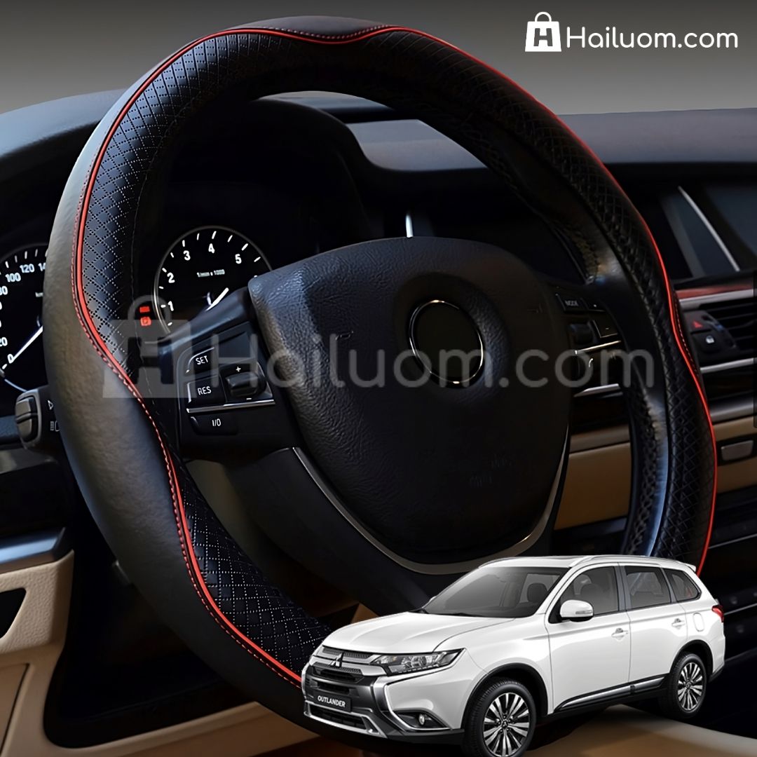 Bọc Vô Lăng ô tô cho MITSUBISHI OUTLANDER Da Thật Cao Cấp - Màu Đen Chỉ Đỏ