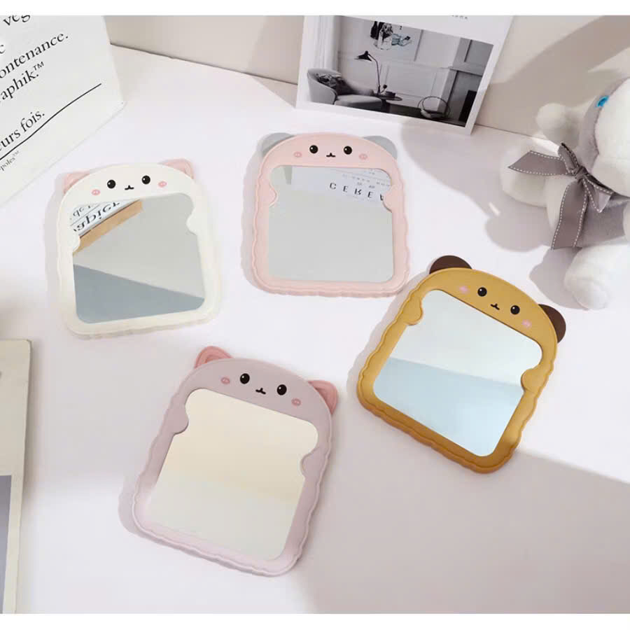 Gương để bàn makeup tai mèo dễ thương, gương vuông decor có thể gập lại tiện lợi