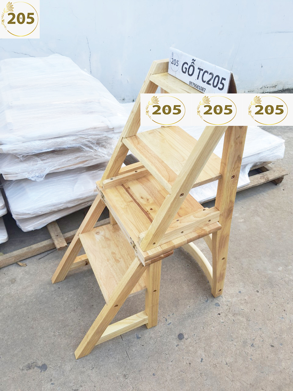 GHẾ THANG GỖ CAO SU 4 BẬC - - 205 TC Folding Stair Chair