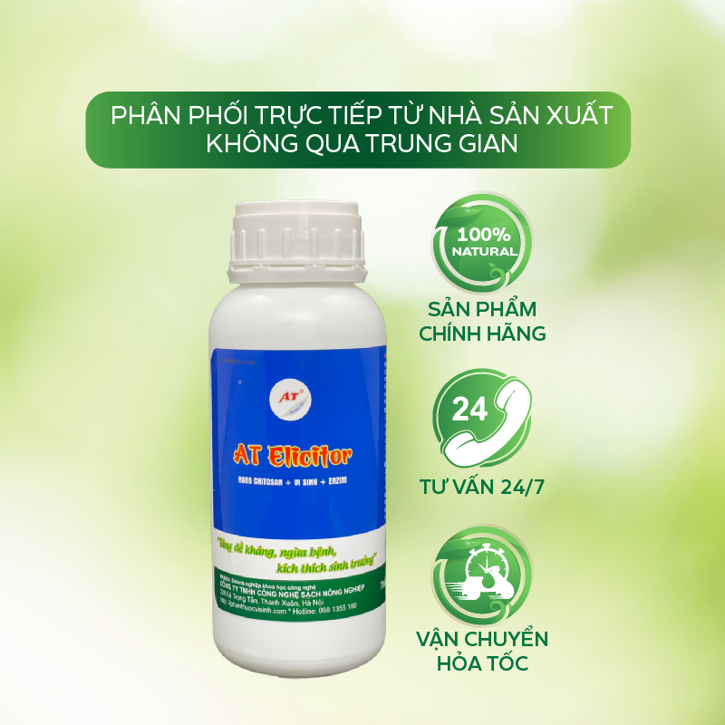 Nano Bạc Diệt Khuẩn Sinh Học AT Nano Elicitor 500ml, Siêu Đề Kháng, Ngừa Bệnh, Kích Thích Sinh Trưởng Ra Rễ Mới Cho Cây