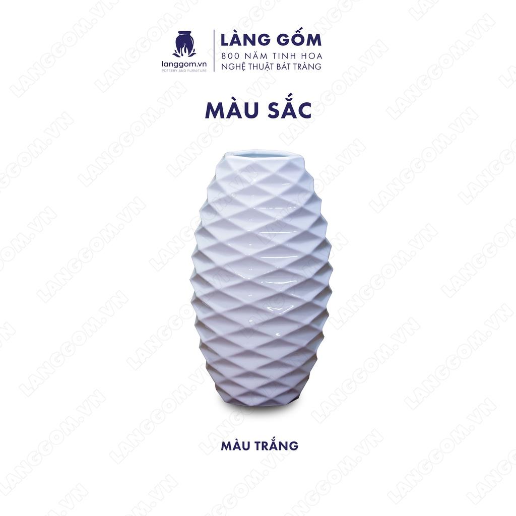 Bình hoa, lọ hoa Gốm sứ Bát Tràng cao cấp Men trắng bom thông dùng làm quà tặng, trang trí - Làng Gốm Bát Tràng