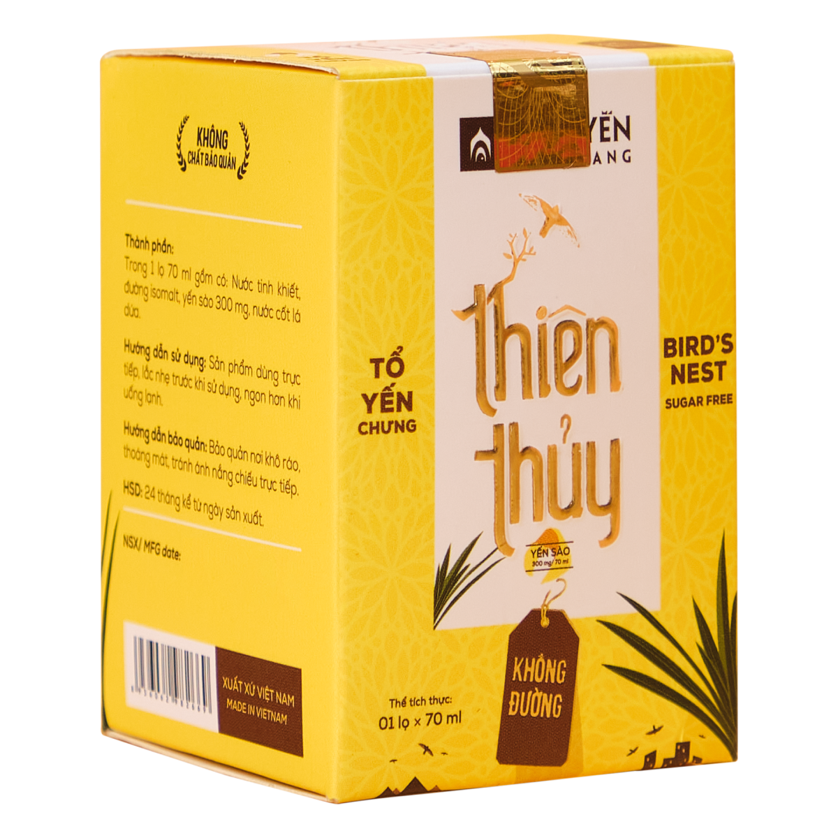 Nước Yến Chưng Sẵn Thiên Thủy Lá Dứa - Hộp 1 Lọ 70ml - Không Đường - Tổ Yến Chưng Đường Phèn - Nhà Yến Nha Trang - Đặc Sản Nha Trang - Yến Sào Chất Luợng